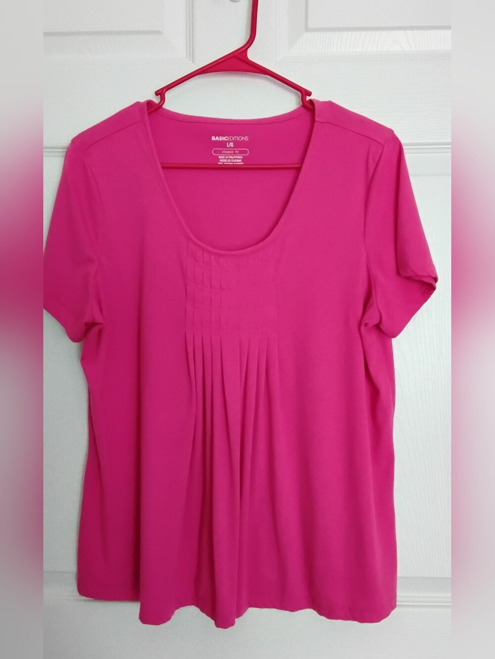 Basic Editions Hot Pink Pleated Short-Sleeve Scoop Neck Top